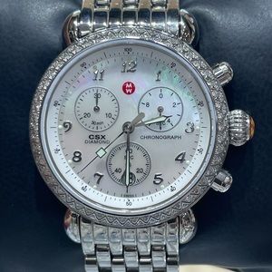 MICHELE Silver Stainless Steel Diamond CSX 36 MOP Watch MWW03C000516